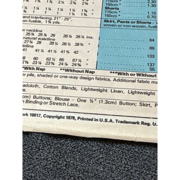 McCalls 6032 Vintage 1978 Sewing Pattern Size 16.5/18.5/20.5 Half-Size Blouse Ve - Picture 4 of 5